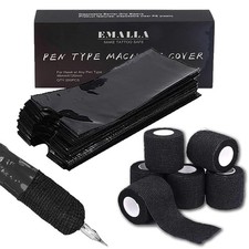 200 Pcs Tattoo Pen Covers with Black Grip Tape Machine Sleeve Set