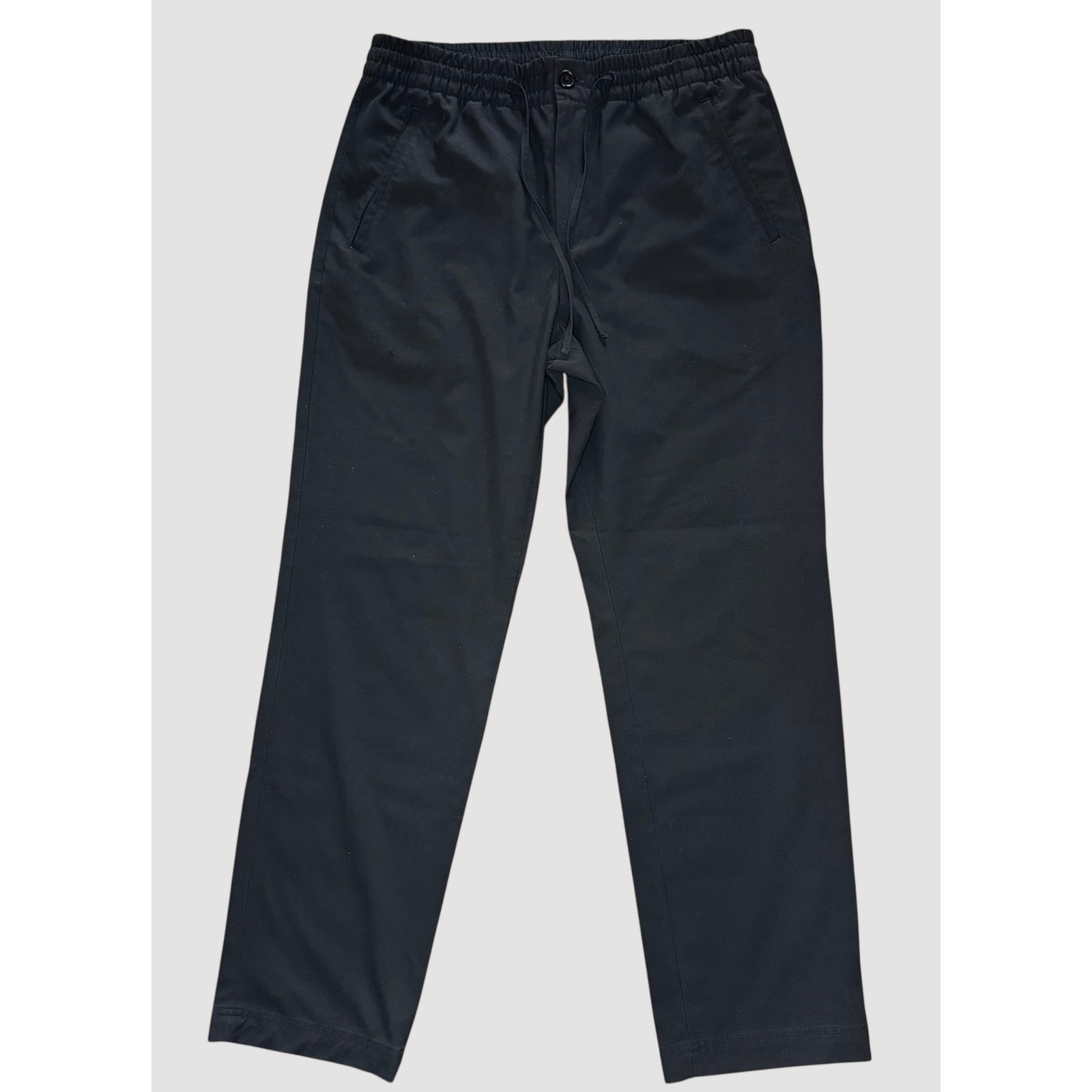 HM Mens Regular Fit Drawstring Waist Trousers Black Size Medium Stretch Pants-image