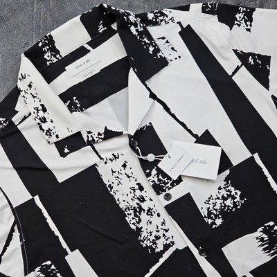 NEW Porter & Ash Button Up Mens Large Black White Kinetic Stretch Abstract Shirt