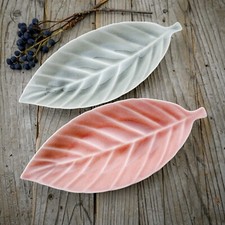 Japanische handgefertigte Blatt Teller Set 2 Rosa Grau Sushi Dessert Teller 1...