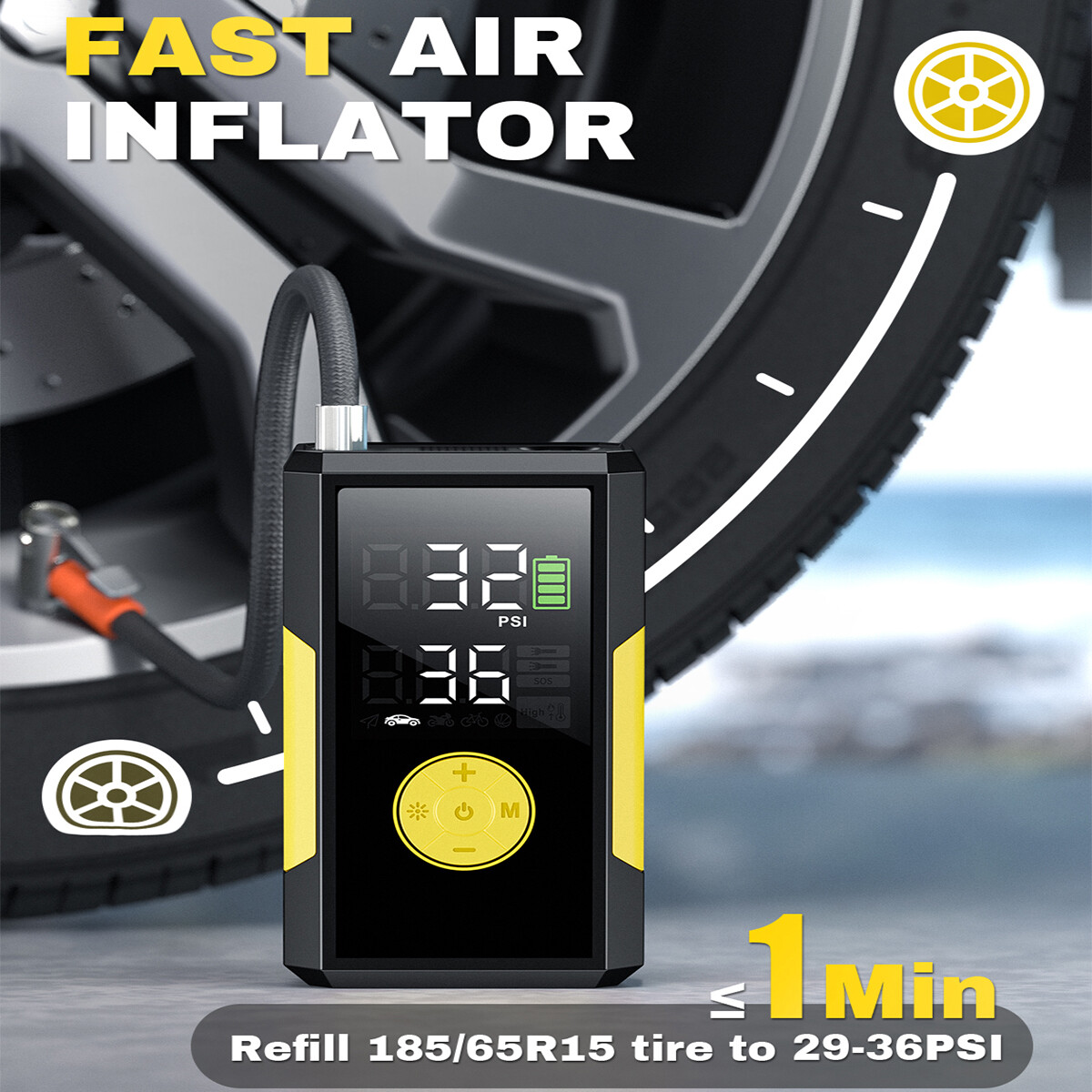 Rechargeable Cordless Tire Inflator Portable Air Pump 200 Psi