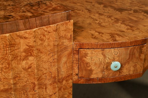 Antique English Art Deco Burr Walnut Pedestal Sideboard Credenza Server Cabinet - Picture 9 of 24