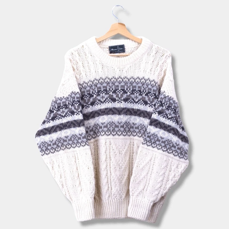 Vintage Massimo Dutti 90s Jumper Pullover Wool Beige Mens M Medium