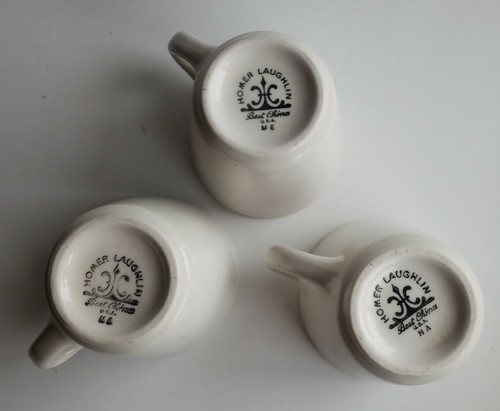 3 Vtg Homer Laughlin USA White Coffee Mugs Cups Embossed Mark - Picture 7 of 7