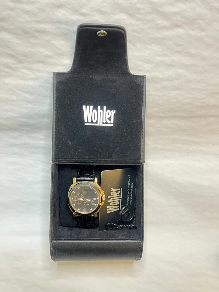 Hermoso reloj trasero WOHLER GOETHE para hombre automático negro/oro rosa All-SS WR 50m  Foto 2 de 4