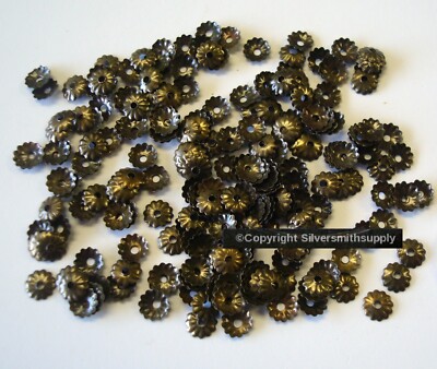 100 Ant Bronze Pl metal 5mm flower bead caps Native American design caps FPB072B