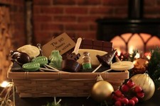 Harry Potter themed Gift Hamper Basket, Butterbeer Fudge, Chocolate Frog, wand