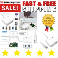 USB Extension Cord Surge Protector Power Strip Type-C Charging Port (5V/3A)