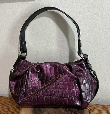 Simply Vera Wang Purse Handbag Purple Faux Crocodile Print 13”x7
