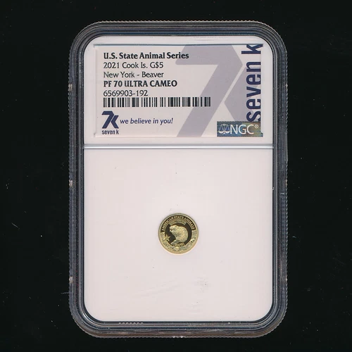 2021 COOK IS. ANIMAL SERIES GOLD $5 ~ NEW YORK BEAVER ~ NGC PF70 ULTRA CAMEO