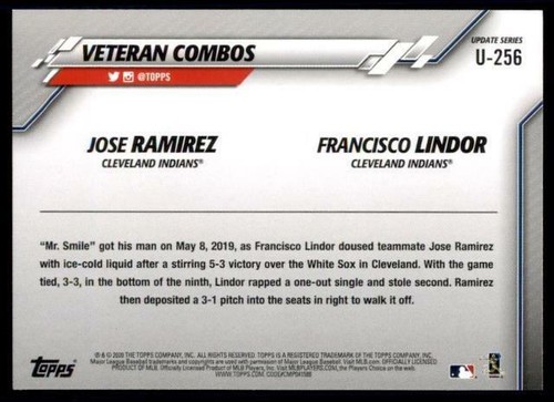2020 Update Base #U-256 Ramirez/Lindor - Cleveland Indians - Picture 2 of 2