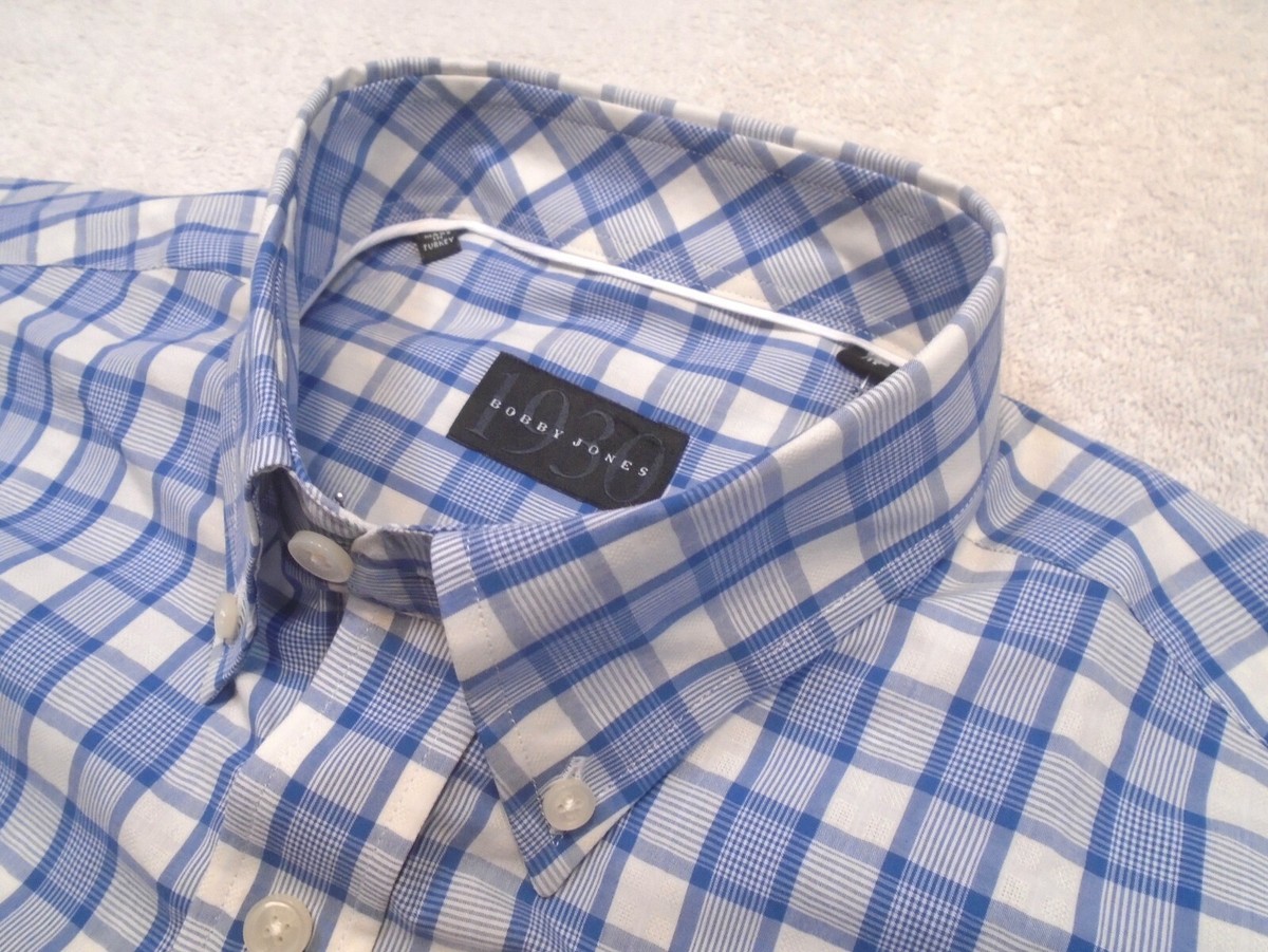 bobby jones dress shirts Collection Mens Button Up Shirt XLARGE In Navy Blue Orange Plaid Very Nice New Bobby Jones