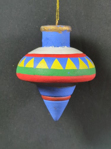 Vintage Wooden Wood Spinning Top Folk Art Colorful Christmas Ornament - Picture 2 of 5