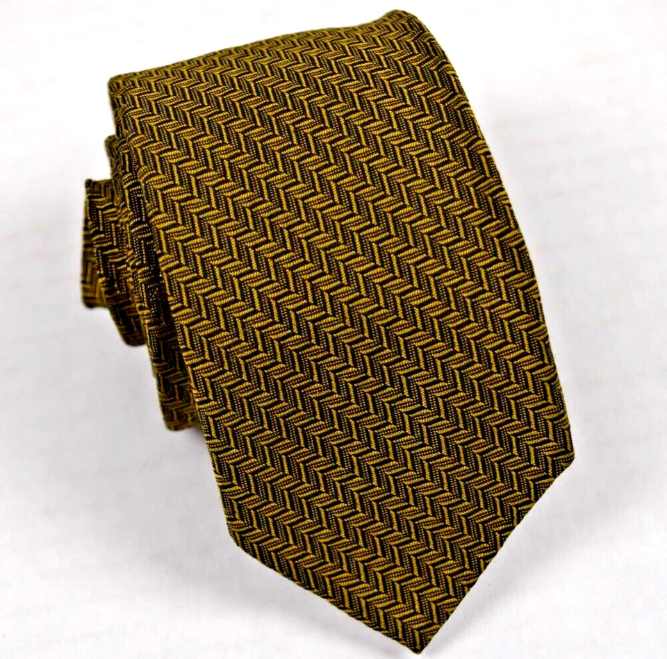 Corbata de Colección Años 60 Dorado Oliva Diagonal Rayas Brocado Ajustada 53" x 2.5" Acetato Foto 3 de 4