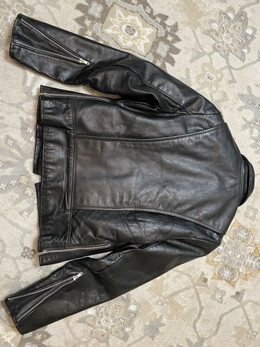 BROOKS Leather Sportswear Black Motorcycle Jacket Zip Out Liner USA Size 36 Vtg - Picture 22 of 22