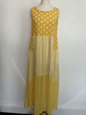 Yellow Striped & Spot Summer Holiday Beach Boho Long Maxi Dress Size UK 6