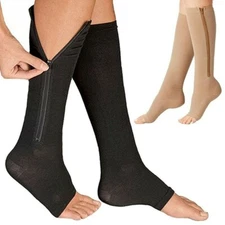 Zipper Compression Leg Calf Swelling Sock Premium open Toe 20-30 mmHg