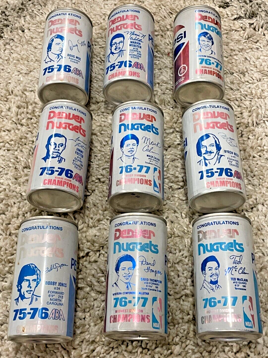 9 Vintage 1975-77 Denver Nuggets NBA Pepsi Cans: Doe Moe, David