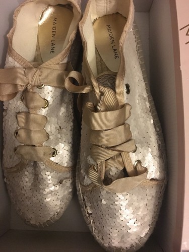 Maiden Lane Espadrilles Sequin Gold Sneakers 40 NIB