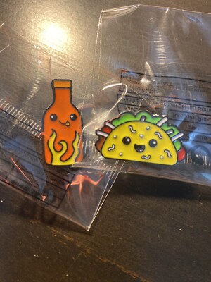 Taco Bell Live Mas Hat Cap Enamel Pin Set Taco And Hot Sauce Bottle Mild Fire