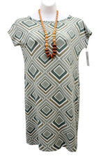 Redsky Geometric Shift Dress Women's Size Talla 0X Green Cap Sleeve, NWT $120