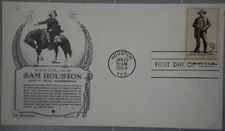US 1964 FDC, Sam Houston, Day Lowry, 5c