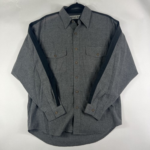 Vintage Bugle Jungen Shirt Erwachsene grau langarm geknöpft Herren groß A27