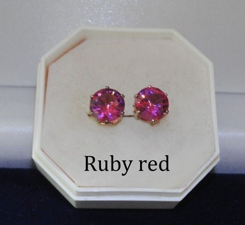 Mens Womens Round 7mm Austrian Crystal Yellow Gold Filled Stud Earrings, Unisex - Picture 4 of 12