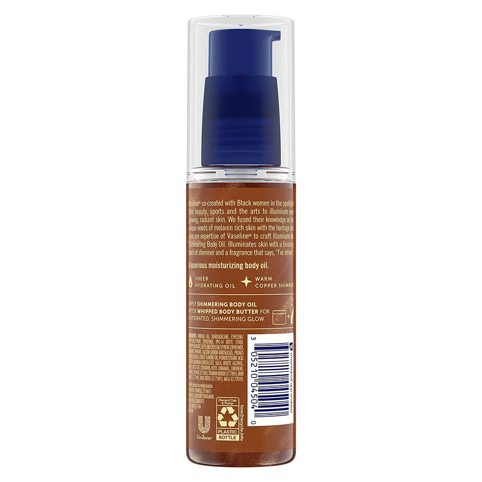 Vaseline Illuminate Me Shimmering Body Oil – Speziell Für Melaninreiche Haut – Verleiht Glanz & Schimmer – 3.3 Oz (100 Ml)