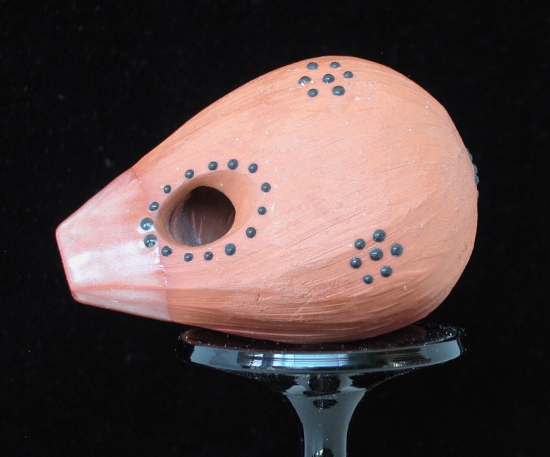 Vintage 1993 hand-made red clay ocarina whistle. Artists-signed B. Tanjala