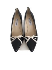 NEW JIMMY CHOO LONDON BLACK CREAM LEATHER HEELS SHOES SIZE 36 1/2 MADE IN ITALY