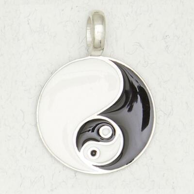 Doppel Yin Yang Zinn emailliert buddhistisch kosmische Gegensätze Anhänger Schmuck