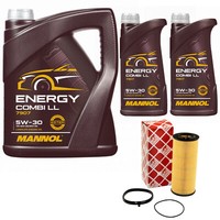 MotoröL Set Mannol 5W-30 Api Sn 7 Liter + ÖLfilter FüR Audi A6 Avant A7 Q7 Vw