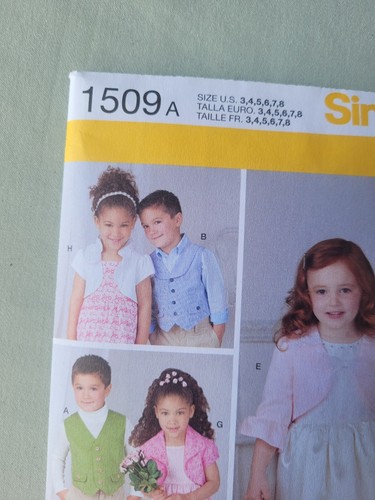 Simplicity 1509 Sewing Pattern Size 3-8 Child's Vest Bolero and Bow Tie Uncut - Picture 2 of 4