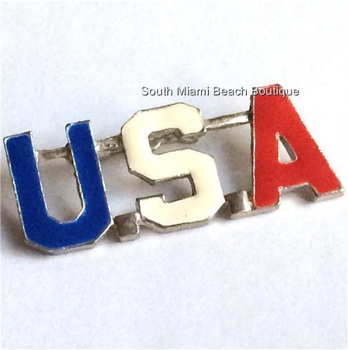 Silver USA Flag Pin Brooch Enamel Patriotic July 4 Plated American Seller - Picture 4 of 9