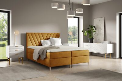 Boxspringbett Schlafzimmerbett ESPEN 200x200cm in Stoff Fresh Senfgelb