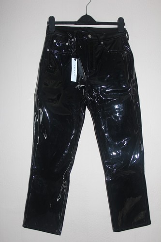 BNWT Topshop Black Wet Look Vinyl Editor Crop Jeans Trousers 6 W25 L32 RP £49.99 - Picture 7 of 18