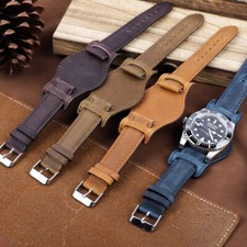 Handmade Leather Bund Strap 18/19/20/21/22mm Crazy Horse Leather Cuff Watch Band