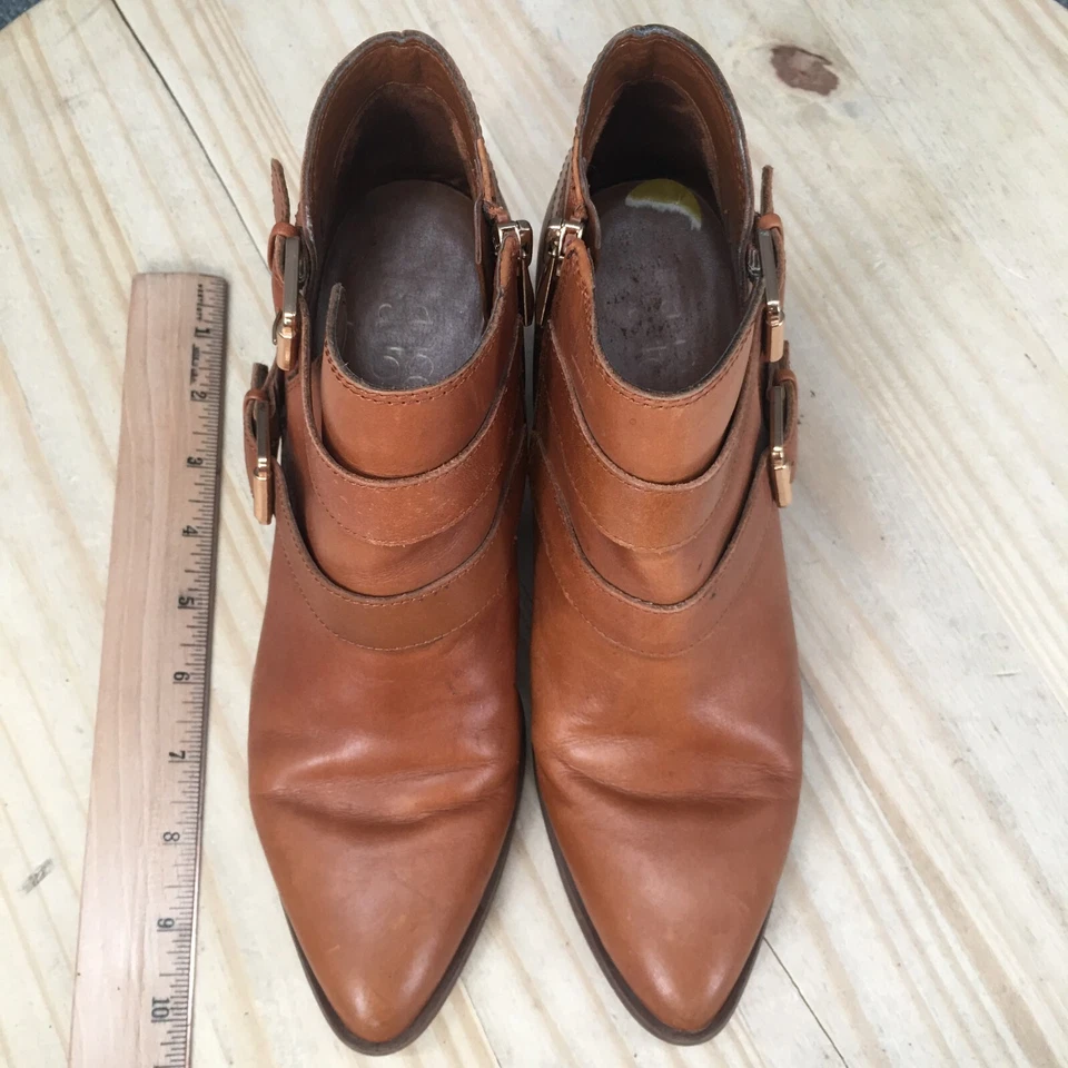Franco Sarto Botas Mujer 8 M Buck Motociclista Hebilla Correa Cuero Marrón Tobillo Top Foto 4 de 4