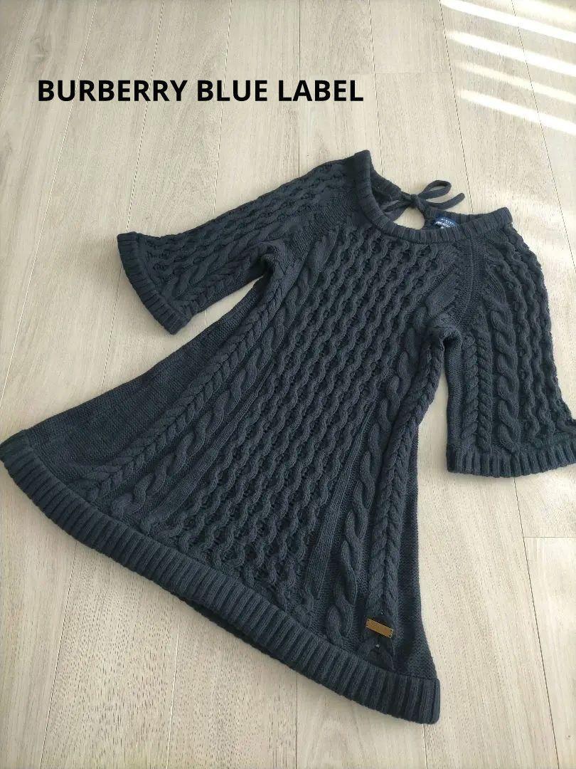 Burberry Blue Label Navy Cable Knit Dress 3/4 Sleeve Autumn Winter New