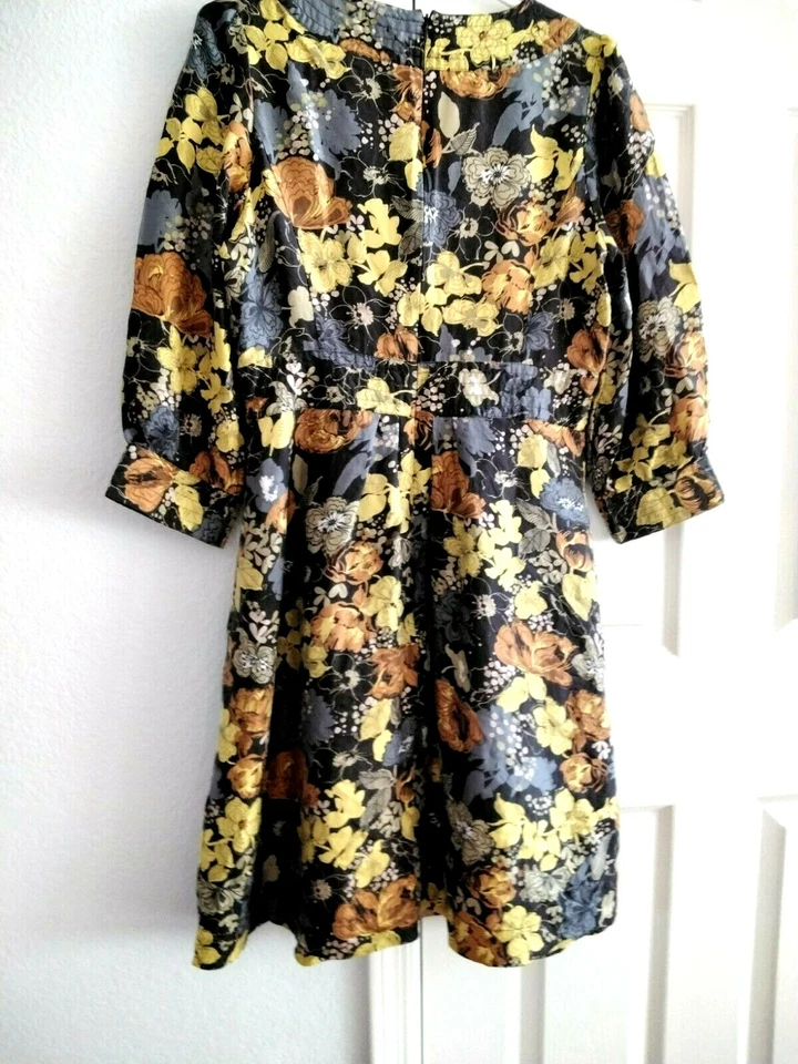 Vestido halógeno 100% seda forrado hasta la rodilla mangas 3/4 multi floral 12 Foto 3 de 4