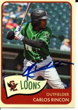 Carlos Rincon 2018 Great Lakes Loons Autographed Signed Card