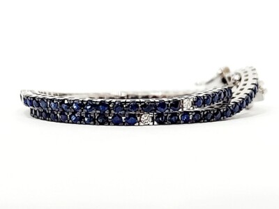 Bracciale Tennis Oro bianco punte brunite Zaffiri blu e Diamanti