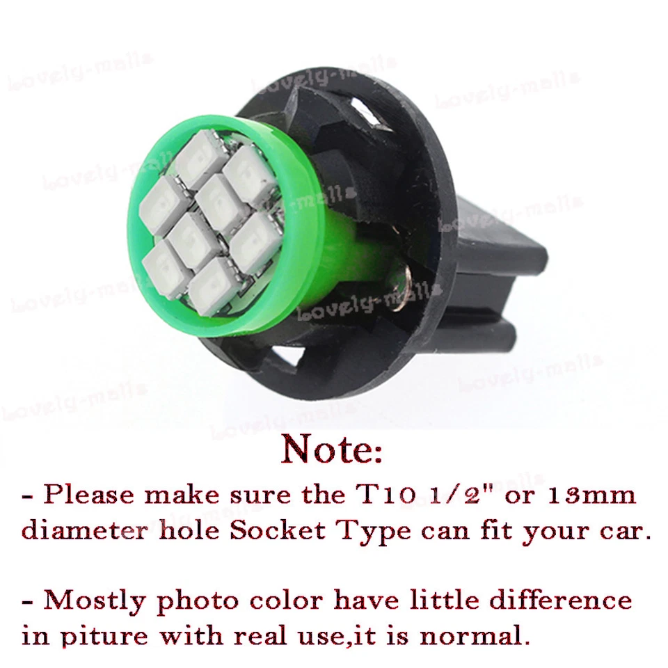 10x Verde T10 168 Panel de Instrumentos Calibre Bombilla LED 194 Zócalo de Bloqueo Giratorio Foto 4 de 4