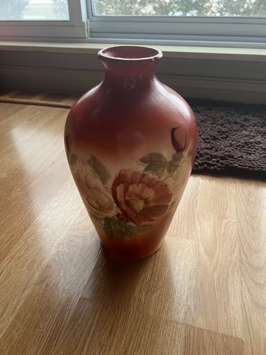 Antique Westmorland Orange with Rose Painted Milk Glass Vase. 11” - Picture 5 of 5