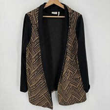 Logo By Lori Goldstein Black Tan Open Cardigan Sweater Womens Size Large