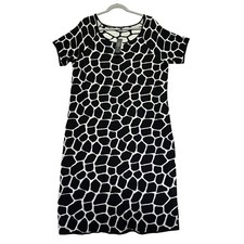 Talbots Black & White Animal Print Short Sleeve Knit Sweater Dress Wool Blend 1X