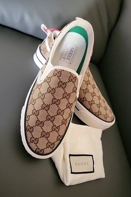 895$ GUCCI Tennis 1977 GG Canvas Women's Slip-on Sneaker sz: US 10/41 IT