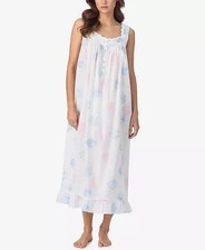 Eileen West White Multi Floral Sleeveless 100 Cotton Lawn Ballet Nightgown M