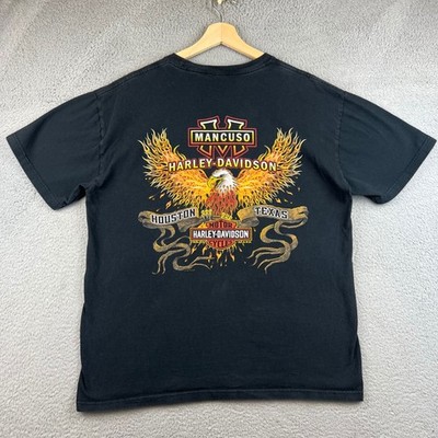 Harley Davidson Mancuso Houston Texas T-Shirt Mens L Black Eagle Graphic 2013
